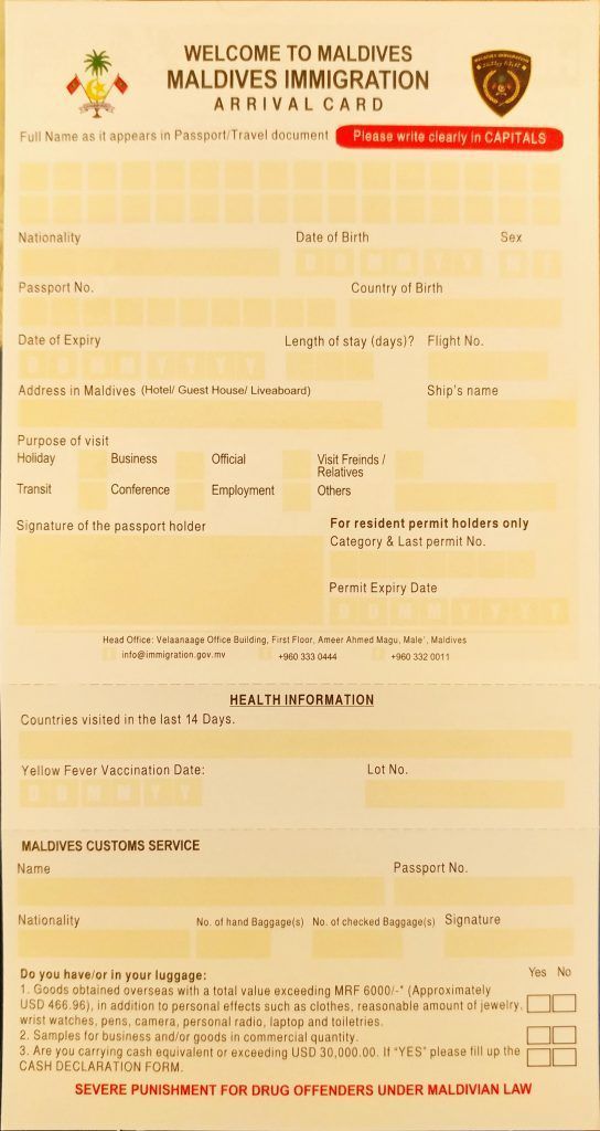 formulario visado maldivas - visa maldivas
