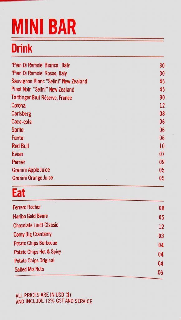 Precios Minibar Standard Maldivas